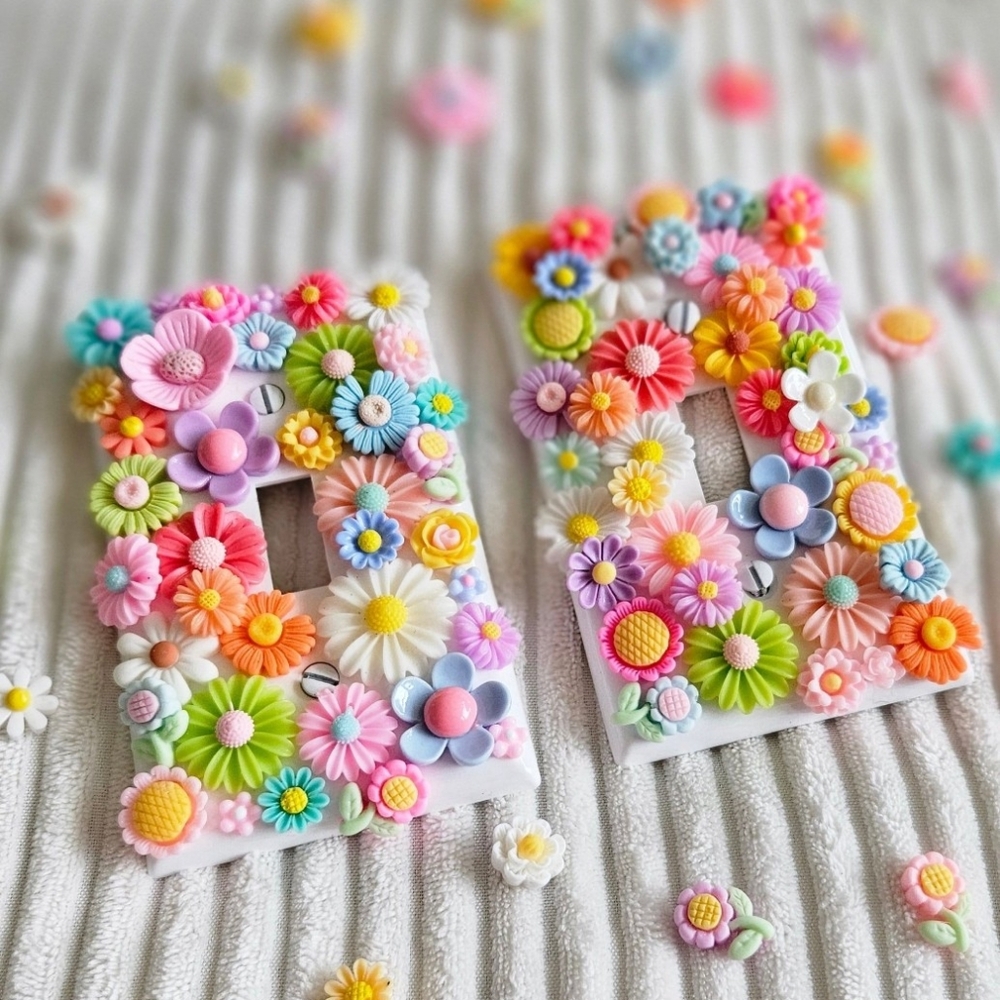 Flower Light Switch Cover, Bedazzled Outlet Cover